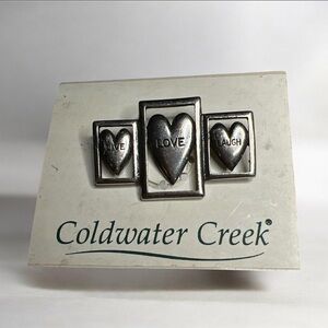 Vintage Coldwater Creek 2007 Live love laught Heart brooch pin W Card
